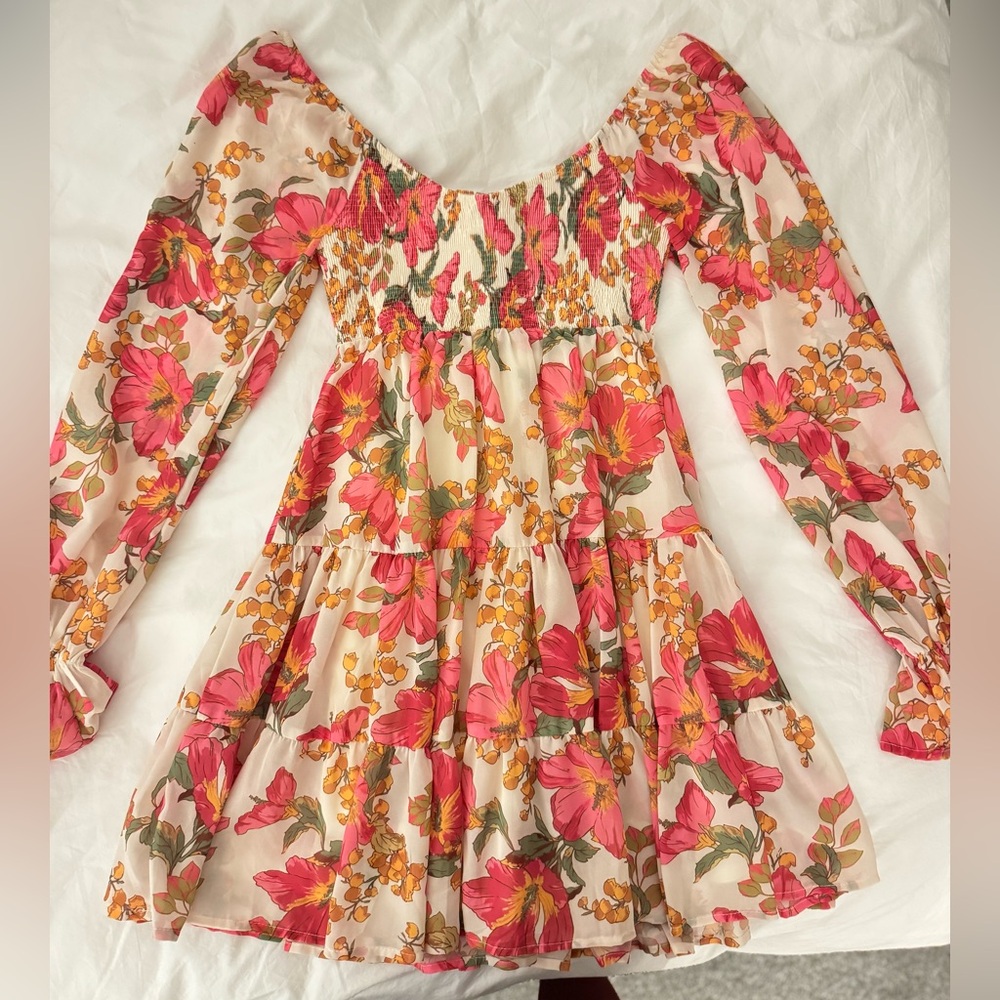 Aura Floral Women’s Dress with Pink and Orange Accents